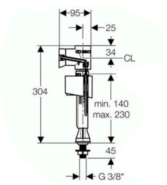 Geberit Впускной клапан тип 340, подвод воды снизу, 3/8", ниппель пластиковый 136.725.00.1